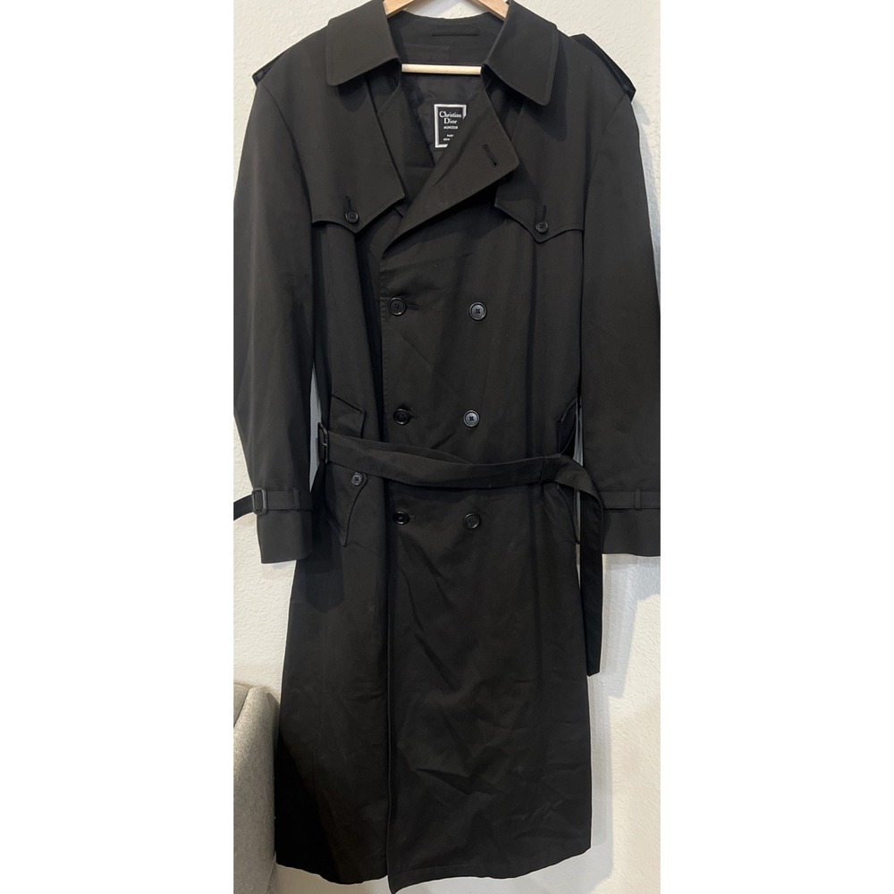 Christian Dior 44 LONG BLACK Monsieur Trench Coat Classic with Zip-in Wool Liner - Picture 2 of 12